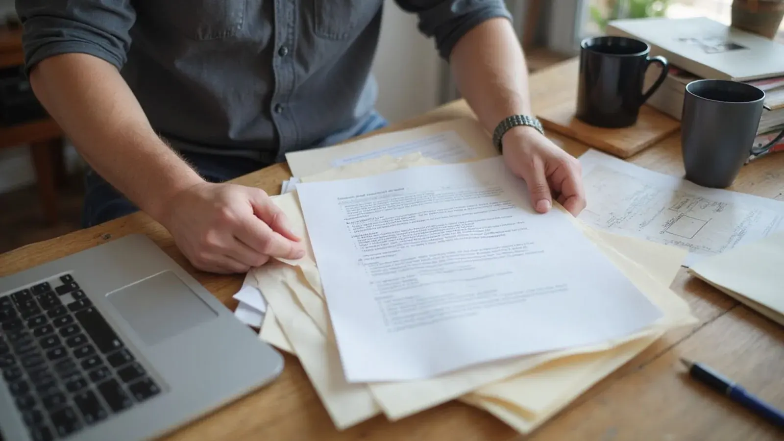 Renter organizing paperwork at a desk