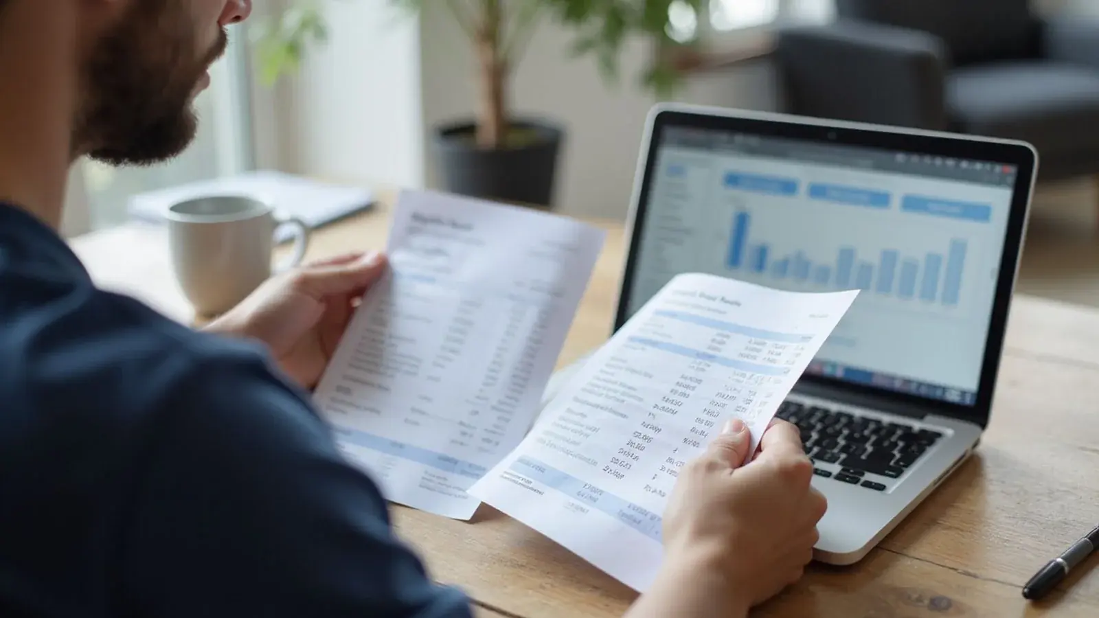Renter comparing two credit report scenarios on paper