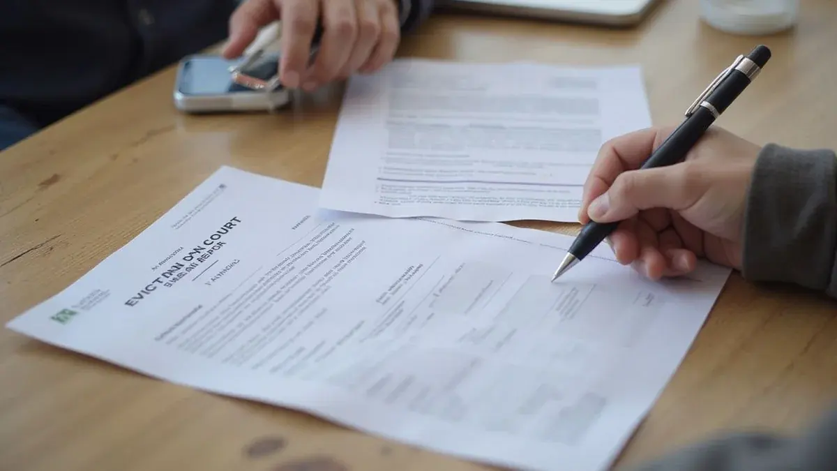 Renter going over rental screening paperwork at a table