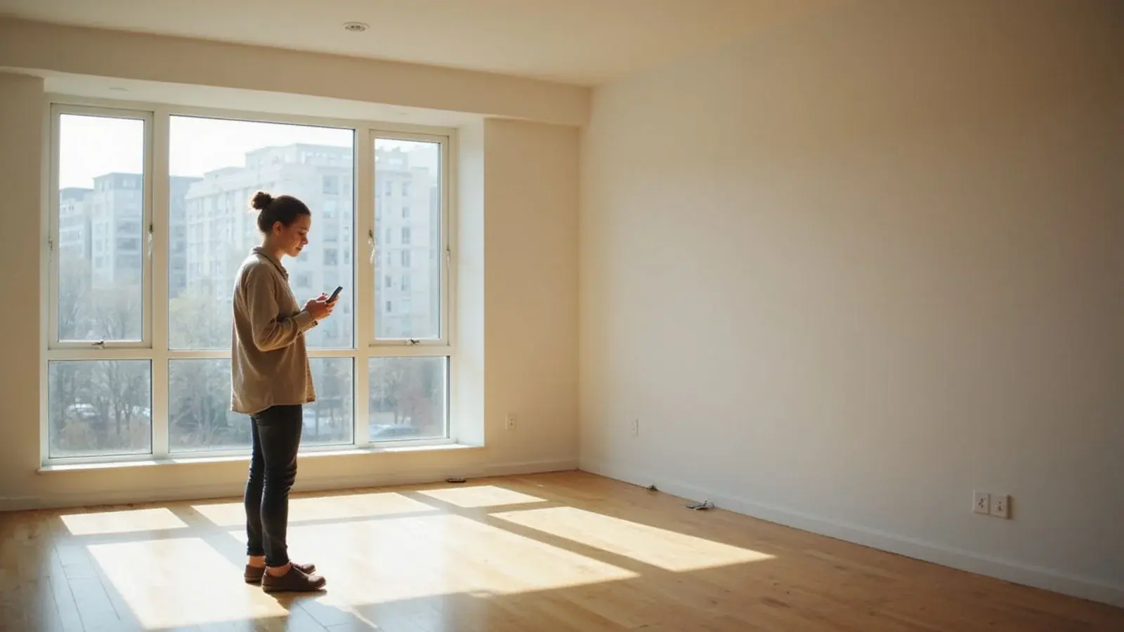 First time renter touring an empty apartment