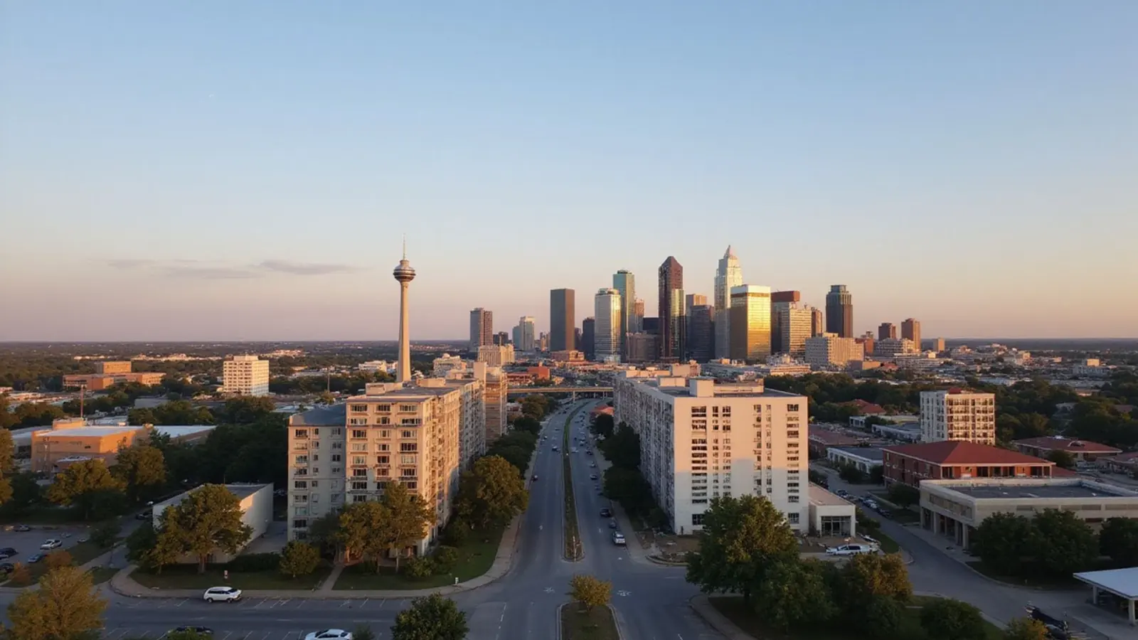 Illustration of a Dallas apartment skyline