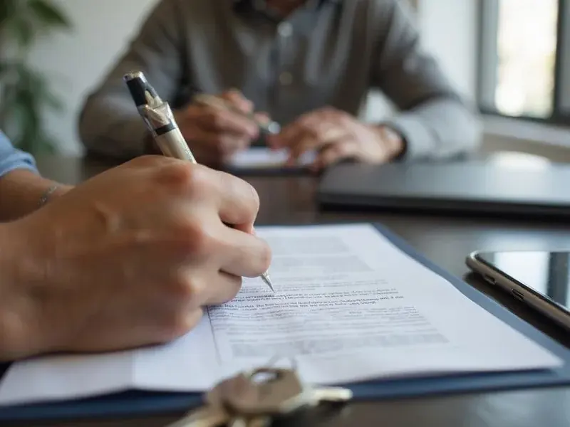 Illustration of a renter signing a lease at a Houston apartment community