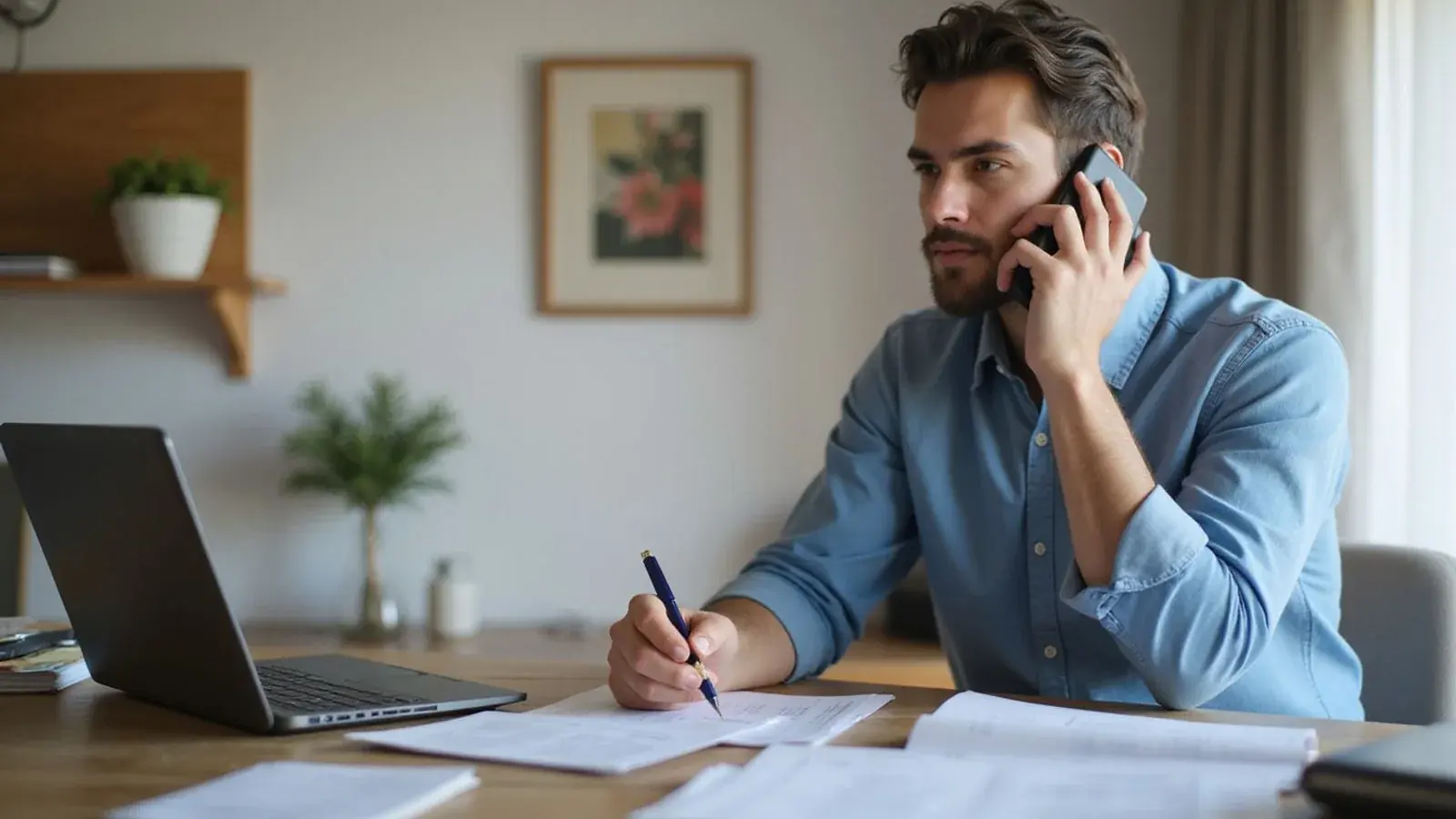 Renter on the phone with paperwork in hand, asking for the letter
