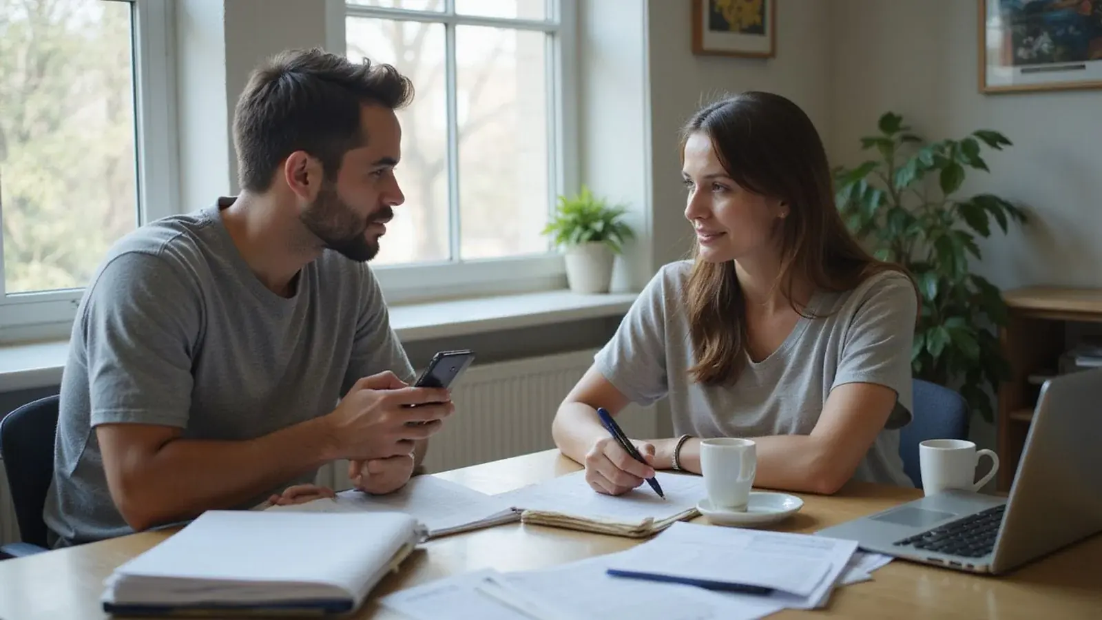 Illustration of a renter talking with a locator across a desk