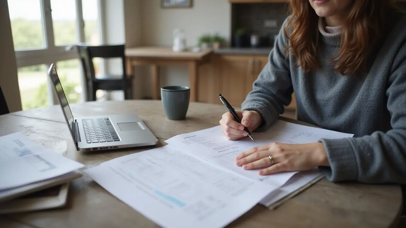 Renter filling out an application at home with a focused look